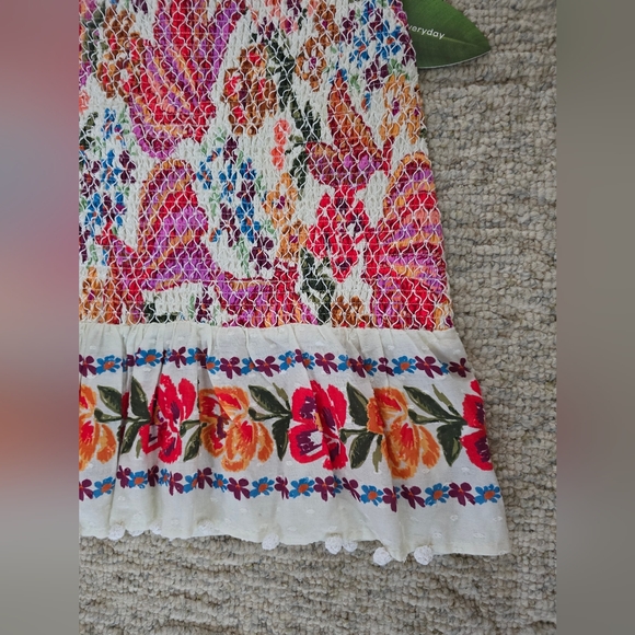 New FARM Rio Womens Spring Bananas Smocked Mini Skirt Floral Pom PomTrim Size M - Picture 5 of 11